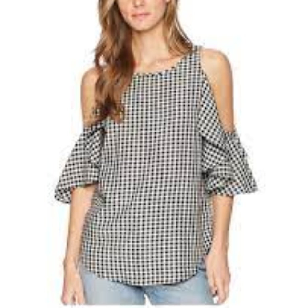 KAREN KANE Ruffle Cold Shoulder Gingham Top EUC - Picture 6 of 8